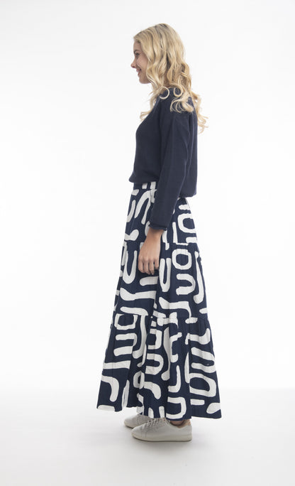 Cord Printed Layered Skirt in Navy