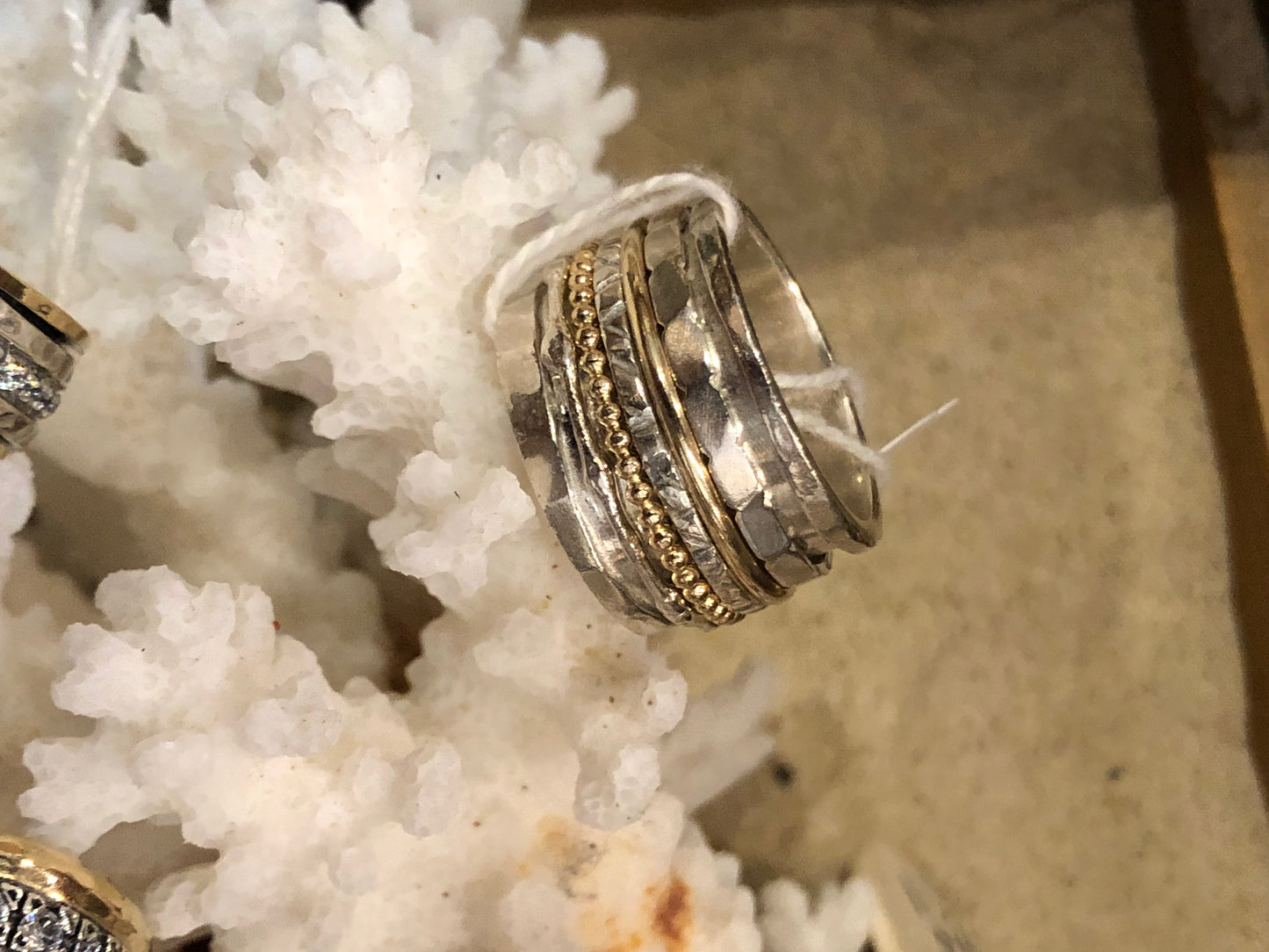 BDR2010GF Sterling Silver 15mm Ring w/ Silve & Gold Spinner Bands