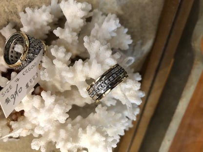 ER4922 Sterling Silver & 9ct Gold Hammered Spinner w/ 1x Row Stones