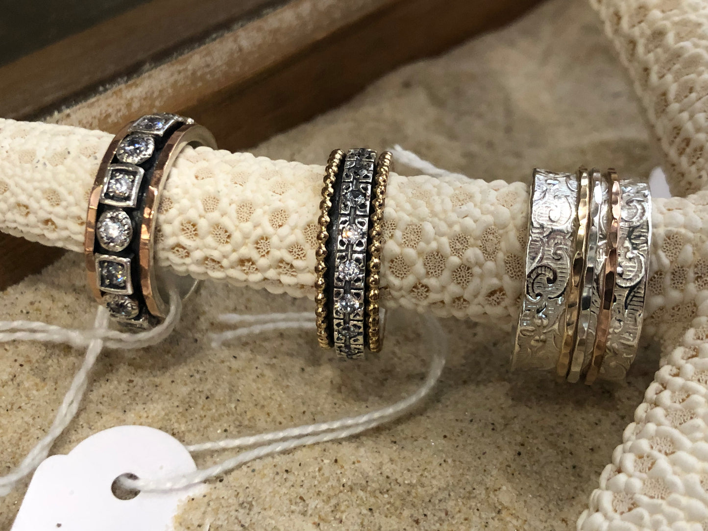 JR14105 Sterling Silver Primavera Band with 2x Gold Filled & 1x Silver Spinning Rings