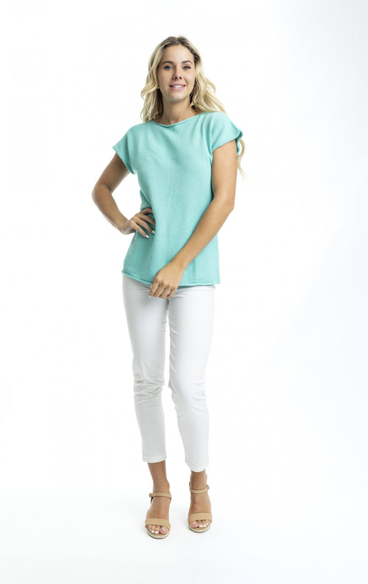Essentials Boatneck Knit Top in Aqua