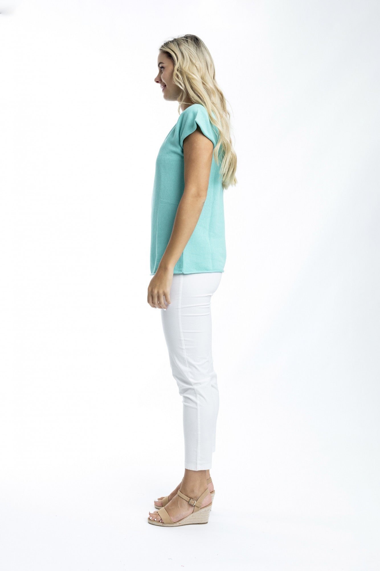 Essentials Boatneck Knit Top in Aqua
