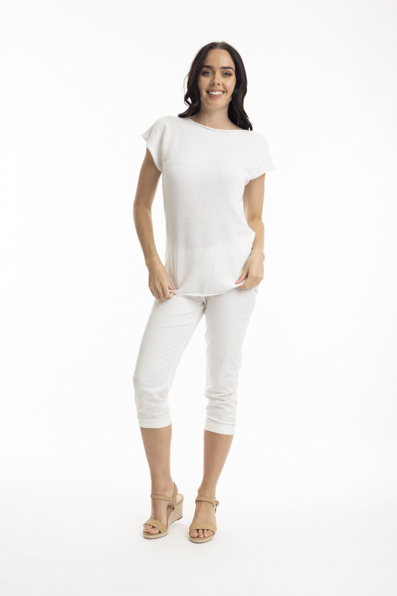 Essentials Boatneck Knit Top in White