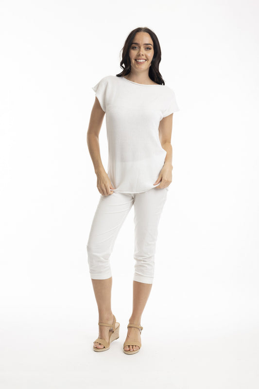 Essentials Boatneck Knit Top in White