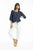 Linen 3/4 Sleeve Top with Gather Neckline in Navy