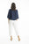 Linen 3/4 Sleeve Top with Gather Neckline in Navy