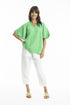 Linen Chinese Collar Top with Wide Sleeve in Parrot