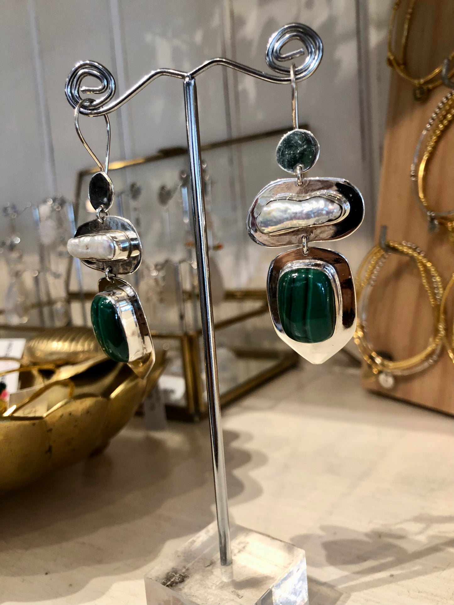 MW Luxe Gem & Pearl Earrings - Brushed Silver