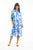 Print Linen Midi Collar Shirt Dress in Blue