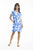 Print Linen Cap Sleeve Shirt Dress in Blue