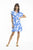 Print Linen Cap Sleeve Shirt Dress in Blue