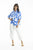 Print Linen Boxy Shirt with Collar in Blue