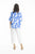 Print Linen Boxy Shirt with Collar in Blue