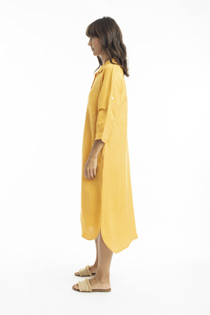Linen Midi Collar Shirt Dress in Mango