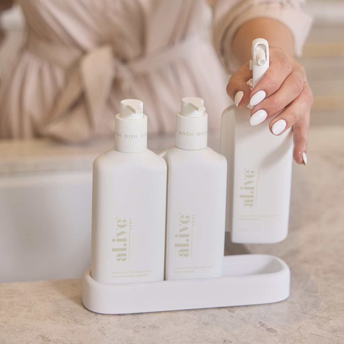 al.ive Lemon Myrtle & Honeydew Kitchen Trio Dishwashing Liquid, Hand Wash & Bench Spray Trio