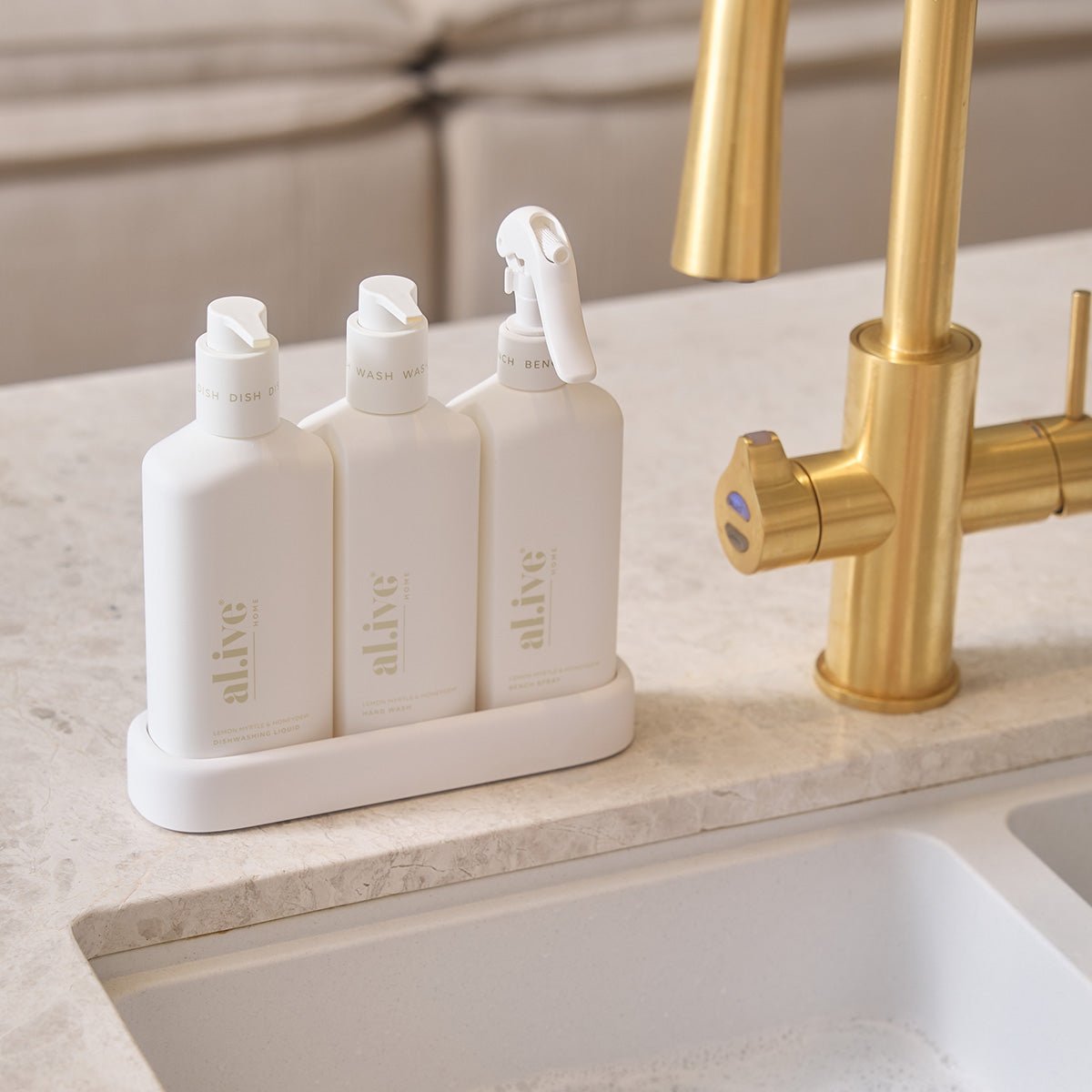 al.ive Lemon Myrtle & Honeydew Kitchen Trio Dishwashing Liquid, Hand Wash & Bench Spray Trio