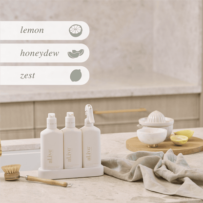 al.ive Lemon Myrtle & Honeydew Kitchen Trio Dishwashing Liquid, Hand Wash & Bench Spray Trio