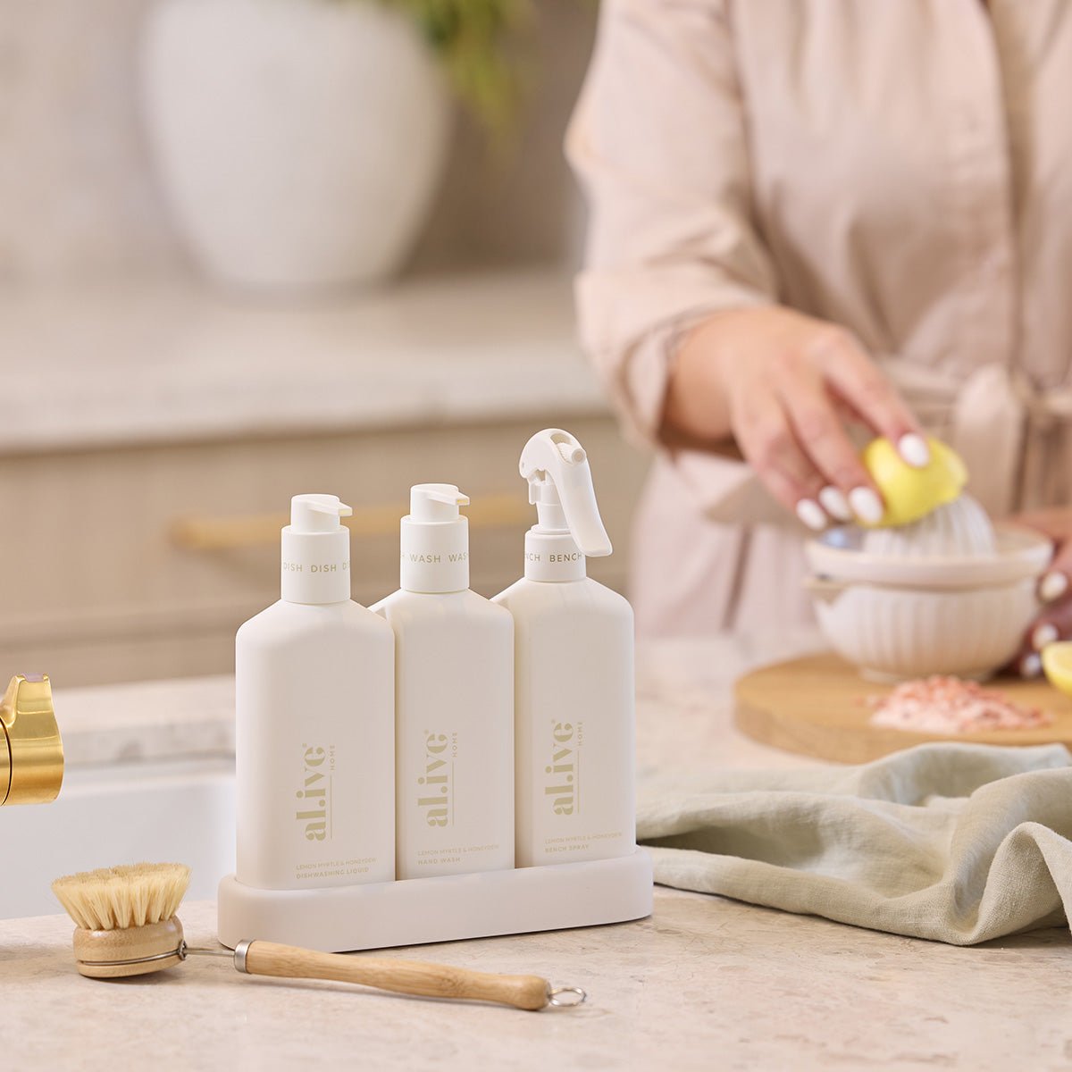 al.ive Lemon Myrtle & Honeydew Kitchen Trio Dishwashing Liquid, Hand Wash & Bench Spray Trio