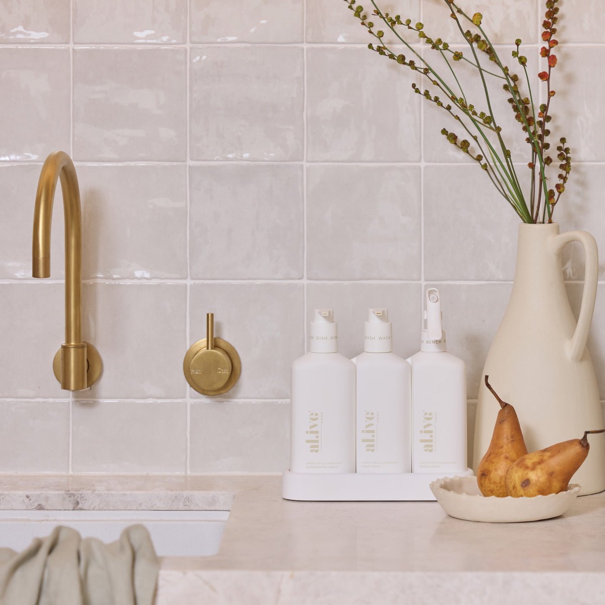 al.ive Lemon Myrtle & Honeydew Kitchen Trio Dishwashing Liquid, Hand Wash & Bench Spray Trio