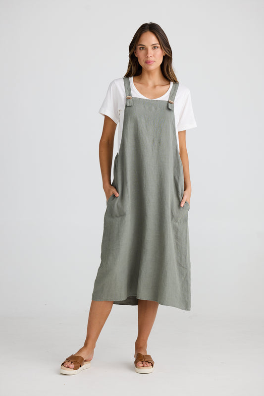 Sesame Pinafore in Pistachio Linen