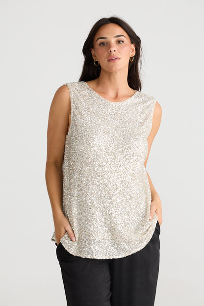 Show Stopper Top Champagne Sequin