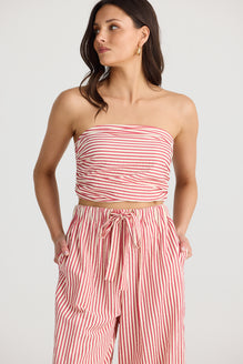 Avalon Strapless Top in White w Red Stripe Avalon Strapless Top in White w Red Stripe
