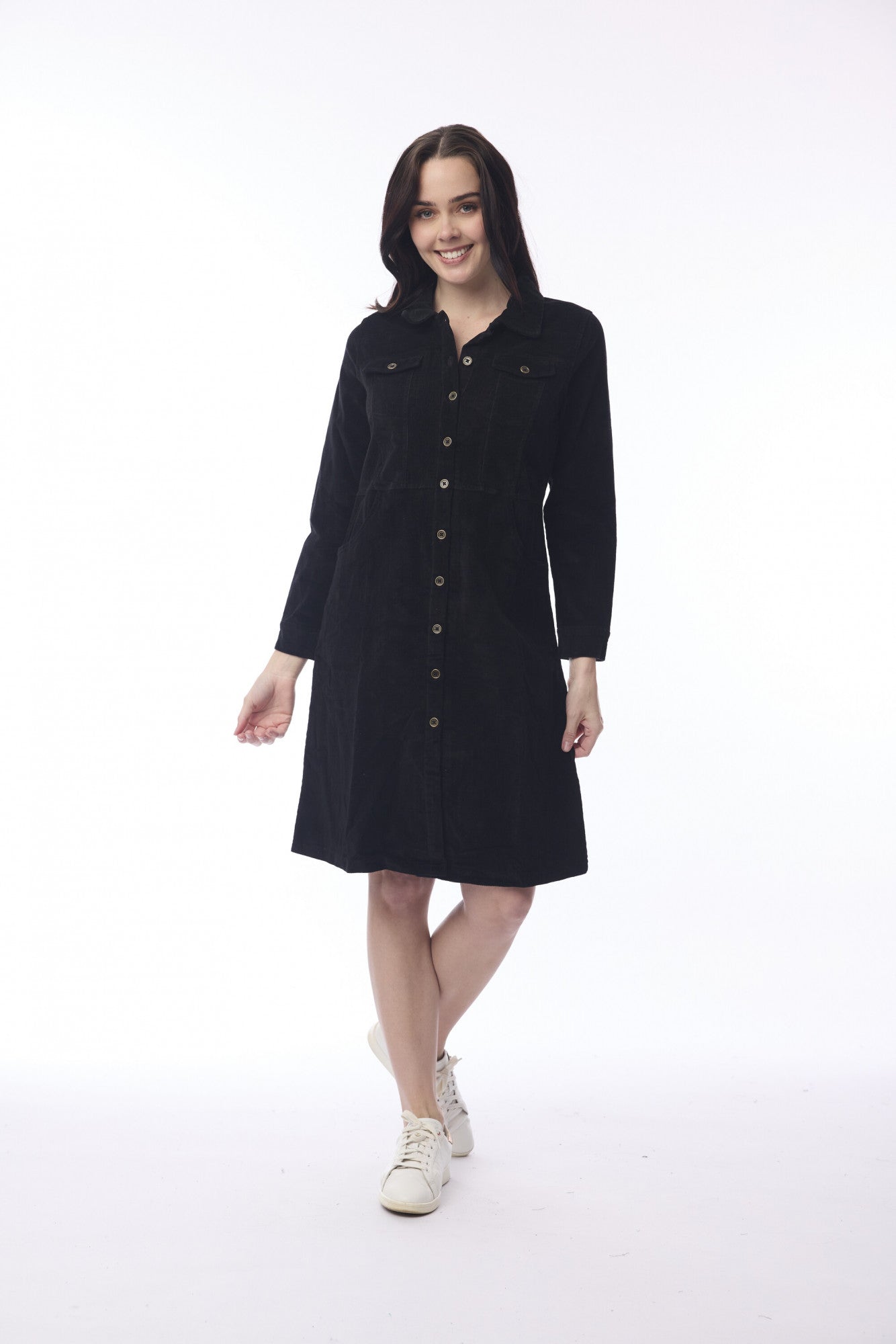 Cord Solid Dress - Black