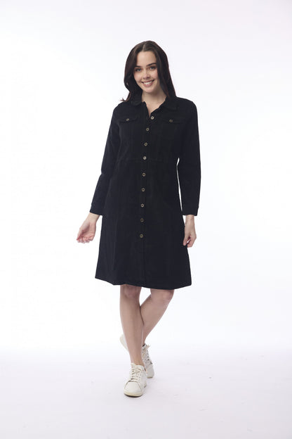 Cord Solid Dress - Black