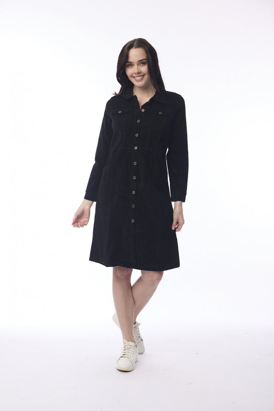 Cord Solid Dress - Black