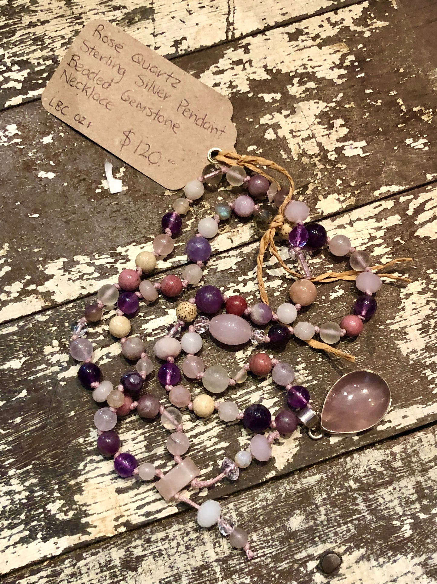 Lotus Blossom Creations - Rose Quartz Sterling Silver Teardrop Pendant Beaded Gemstone Necklace