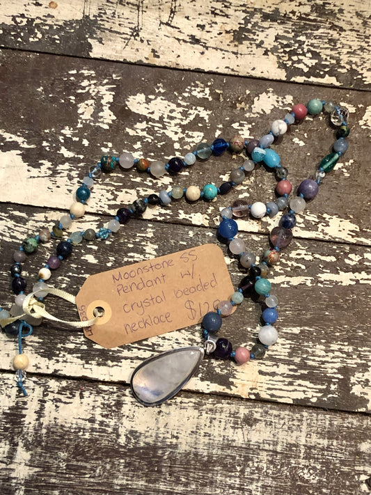 Lotus Blossom Creations - Moonstone Sterling Silver Teardrop Pendant Beaded Crystal Necklace