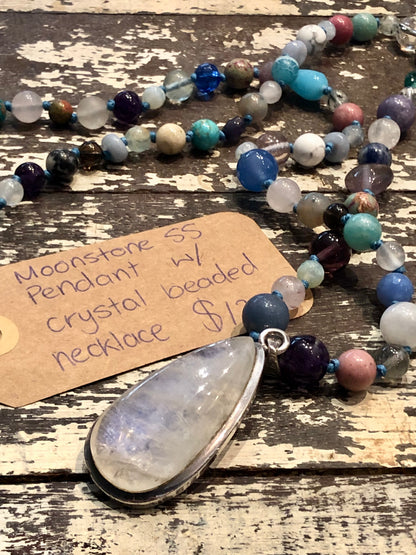 Lotus Blossom Creations - Moonstone Sterling Silver Teardrop Pendant Beaded Crystal Necklace
