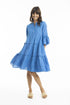 Linen 3/4 Sleeve Layered Dress Blue