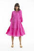 Linen 3/4 Sleeve Layered Dress Pink