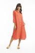 Linen Midi Collar Shirt Dress in Coral