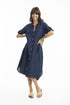 Linen Midi Collar Shirt Dress in Navy