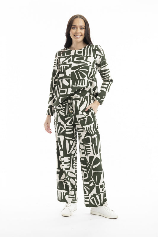 Cord Printed Trouser Flared Olive