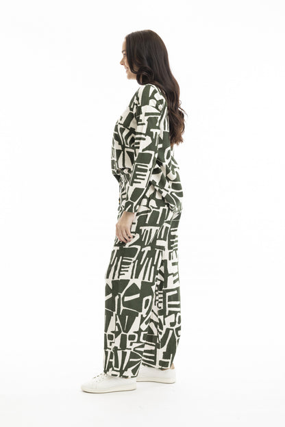 Cord Printed Trouser Flared Olive