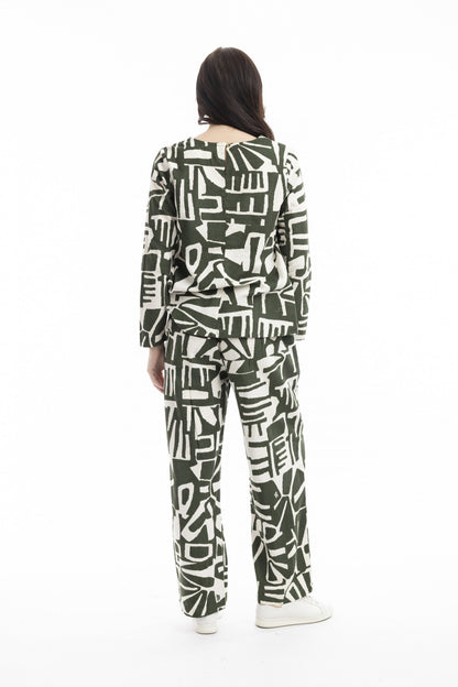 Cord Printed Trouser Flared Olive