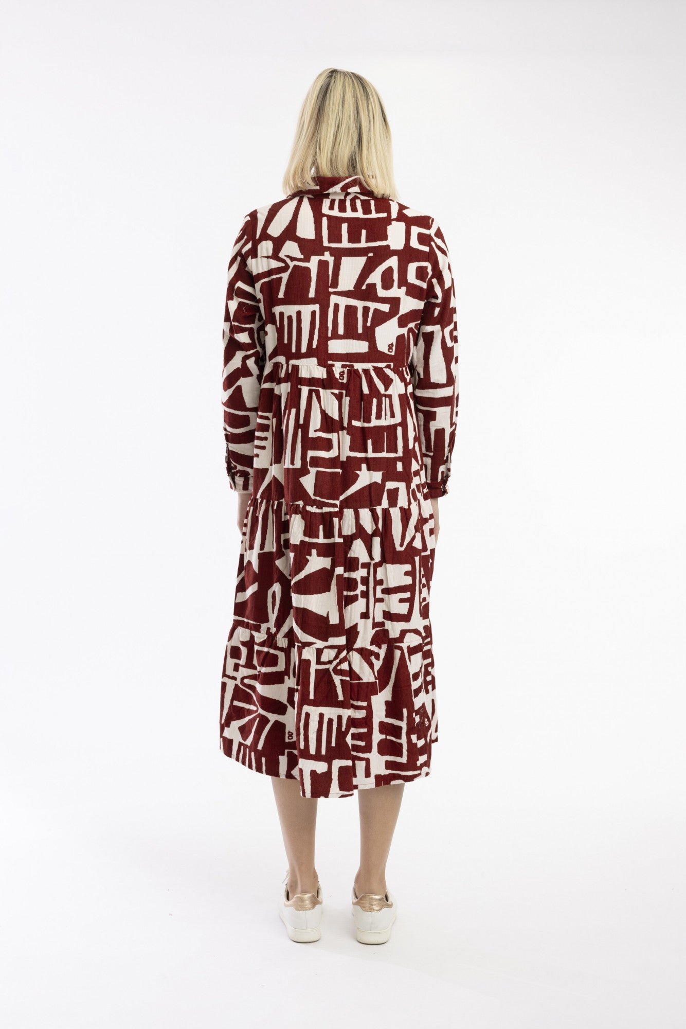 Cord Printed Dress Collar Layered Rust