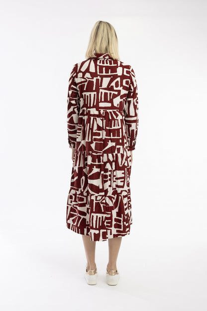 Cord Printed Dress Collar Layered Rust