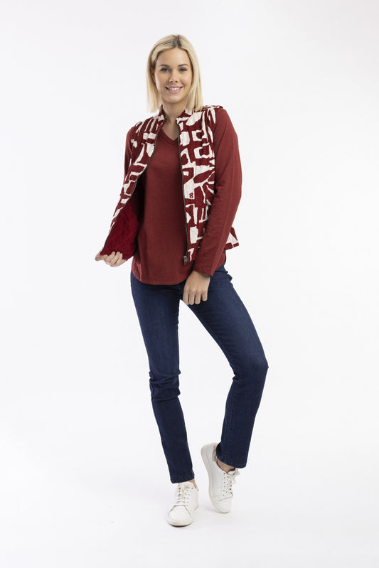 Cord Printed Vest Rust