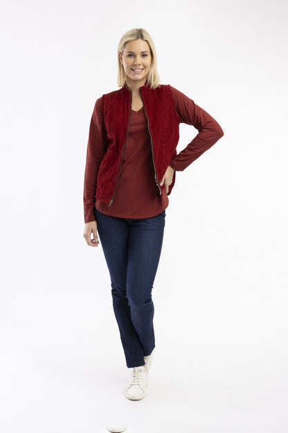 Cord Printed Vest Rust