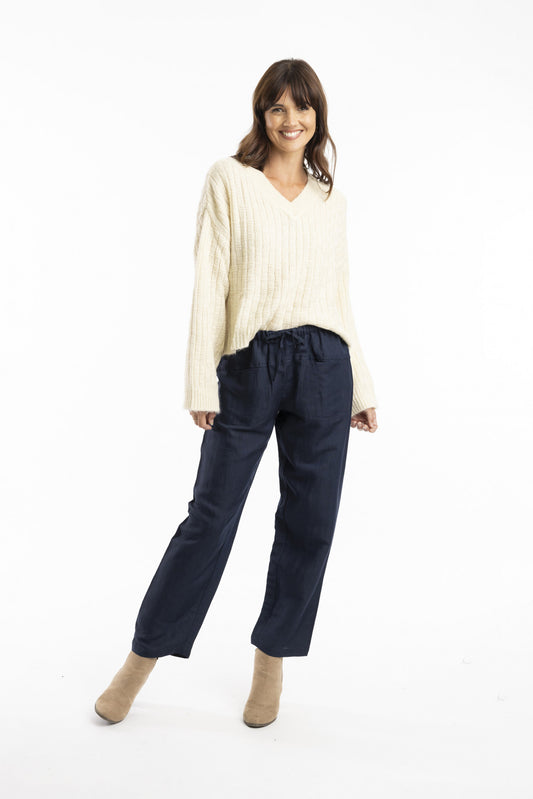 Pure Linen Pants - Navy