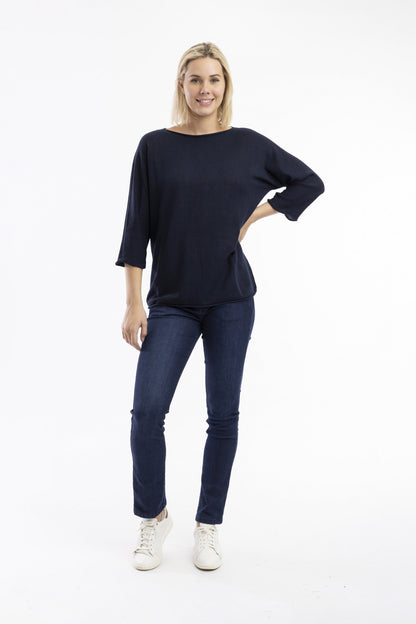 Knit Top Boat Neck 3/4 sleeves