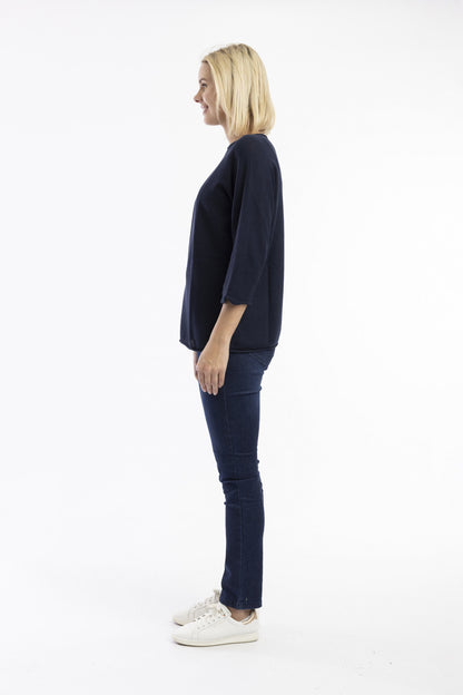Knit Top Boat Neck 3/4 sleeves