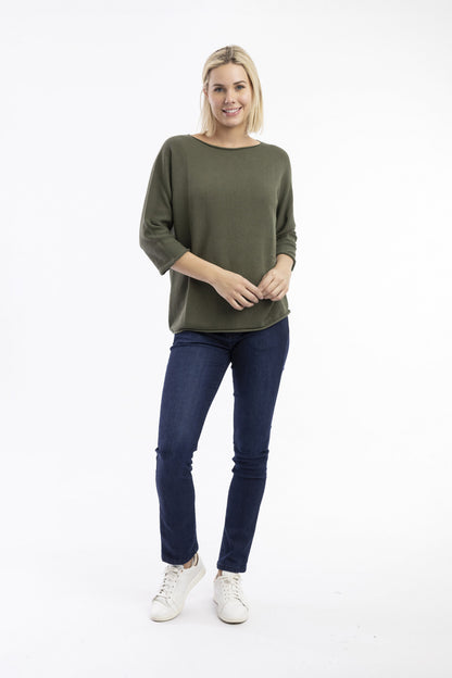 Knit Top Boat Neck 3/4 sleeves
