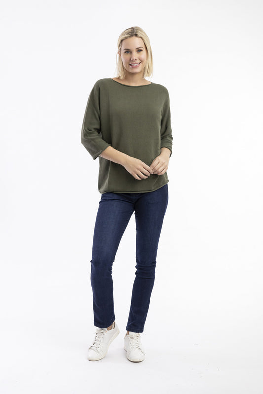 Knit Top Boat Neck 3/4 sleeves