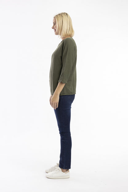 Knit Top Boat Neck 3/4 sleeves