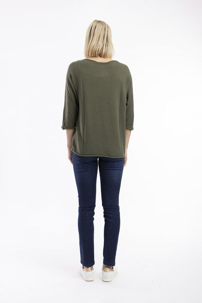 Knit Top Boat Neck 3/4 sleeves